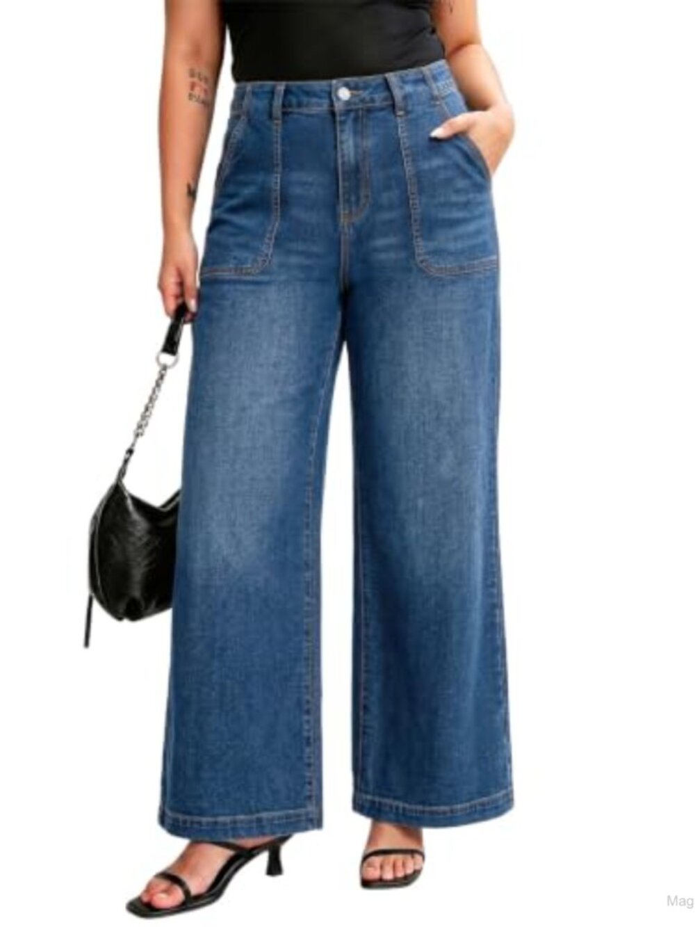 Plus Size High Waist Wide Leg Jeans for Women Stretchy Denim